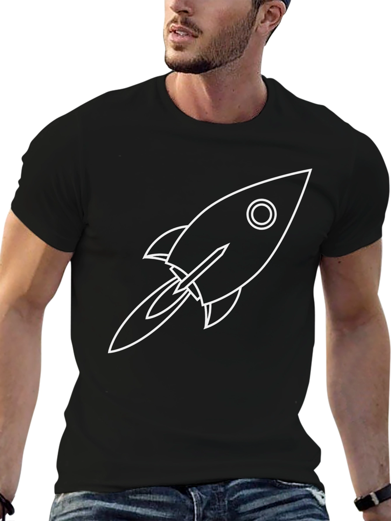 Rocket Ship Graphic Black T-Shirt