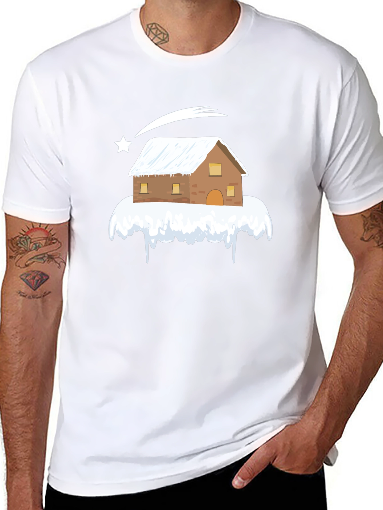 Snowy House Graphic T-Shirt - Winter Holiday Festive Tee