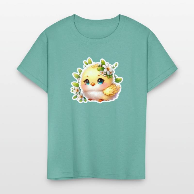 Sweet Easter Chick With Spring Flowers