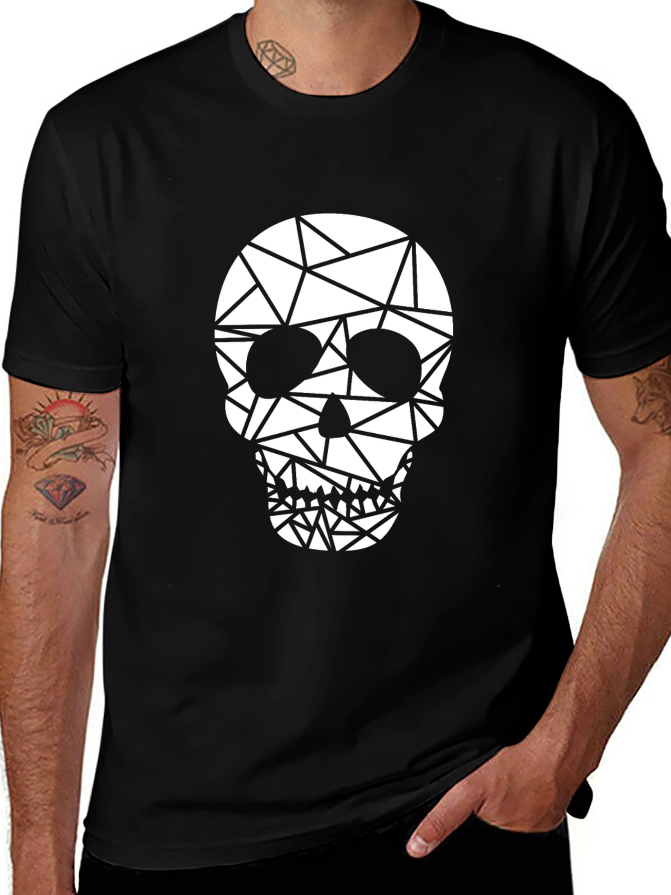 Geometric Skull Graphic Tee - Trendy Black T-Shirt