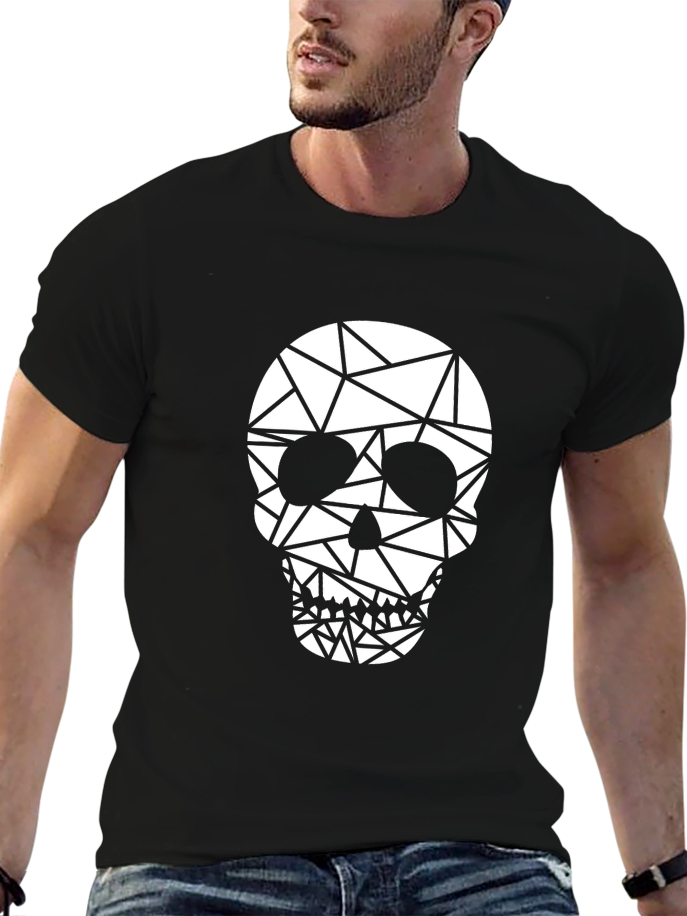 Geometric Skull Graphic Tee - Trendy Black T-Shirt