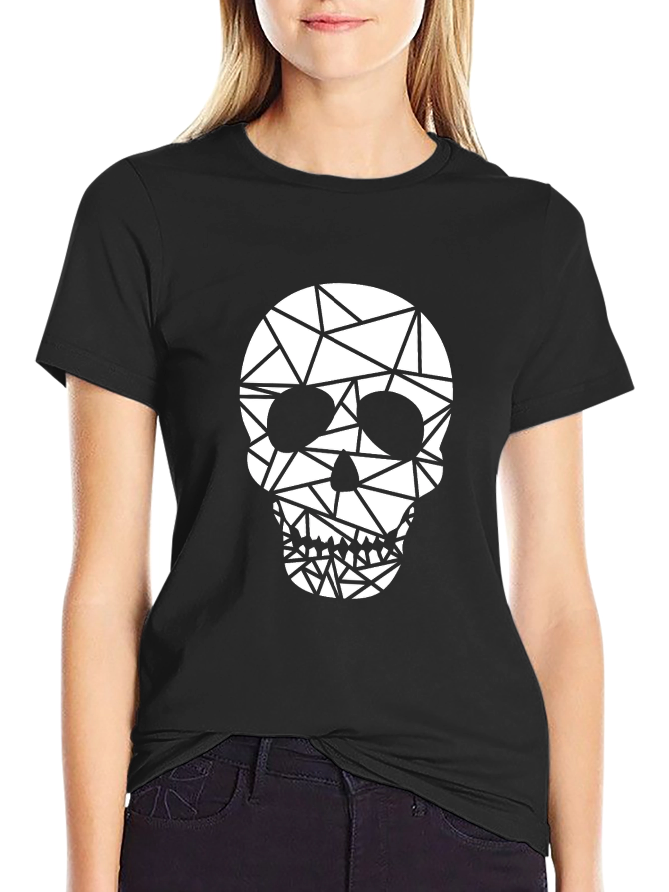 Geometric Skull Graphic Tee - Trendy Black T-Shirt