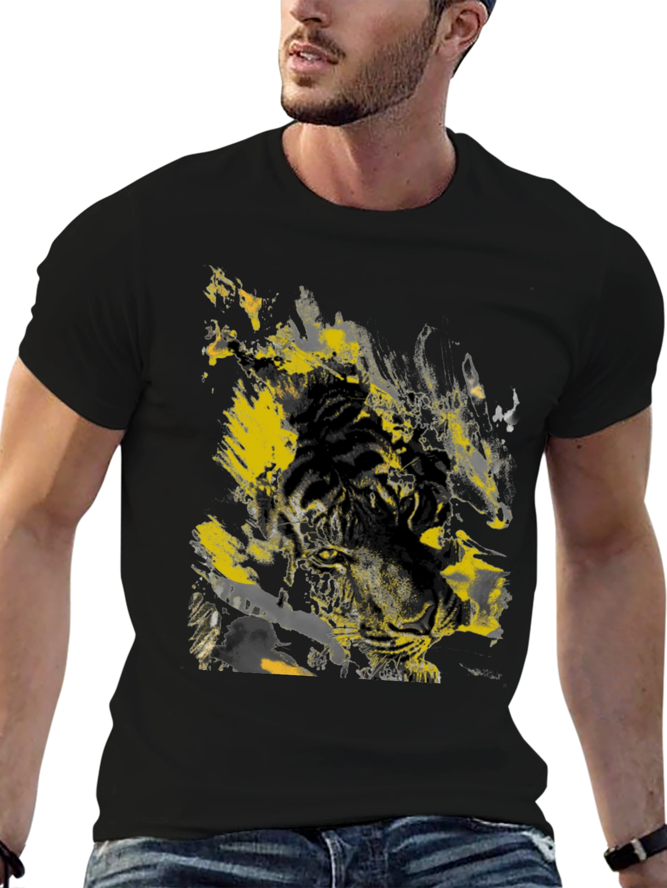 Graphic Tiger Print Black T-Shirt