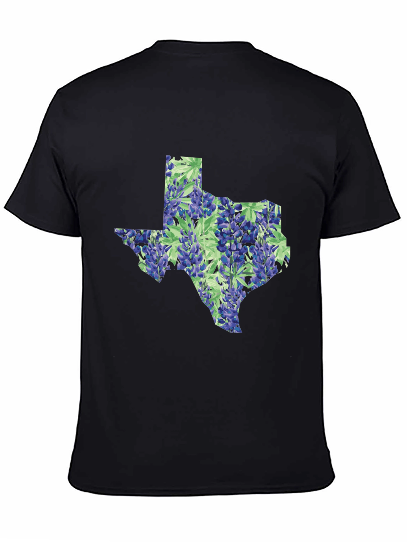 Texas Bluebonnet State Map Black T-Shirt