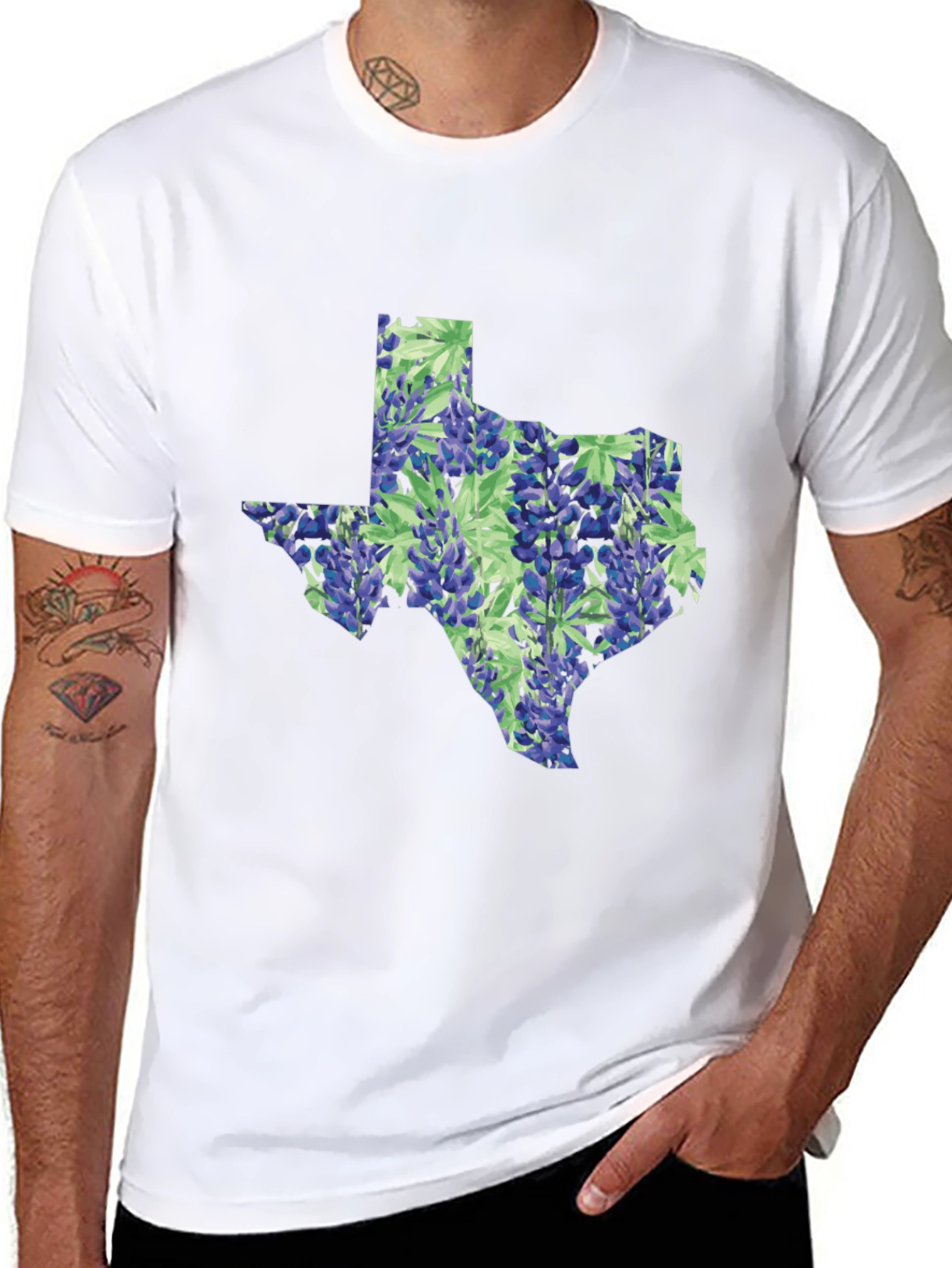 Texas Bluebonnet State Map Black T-Shirt