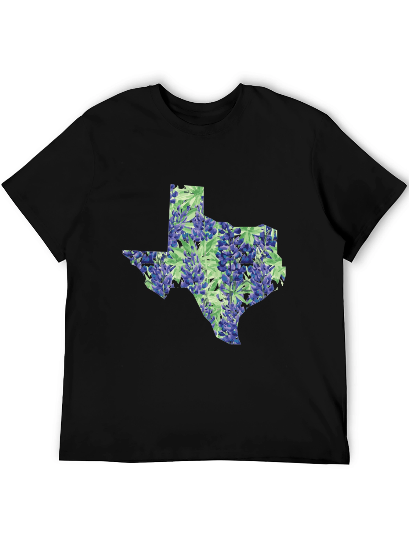 Texas Bluebonnet State Map Black T-Shirt