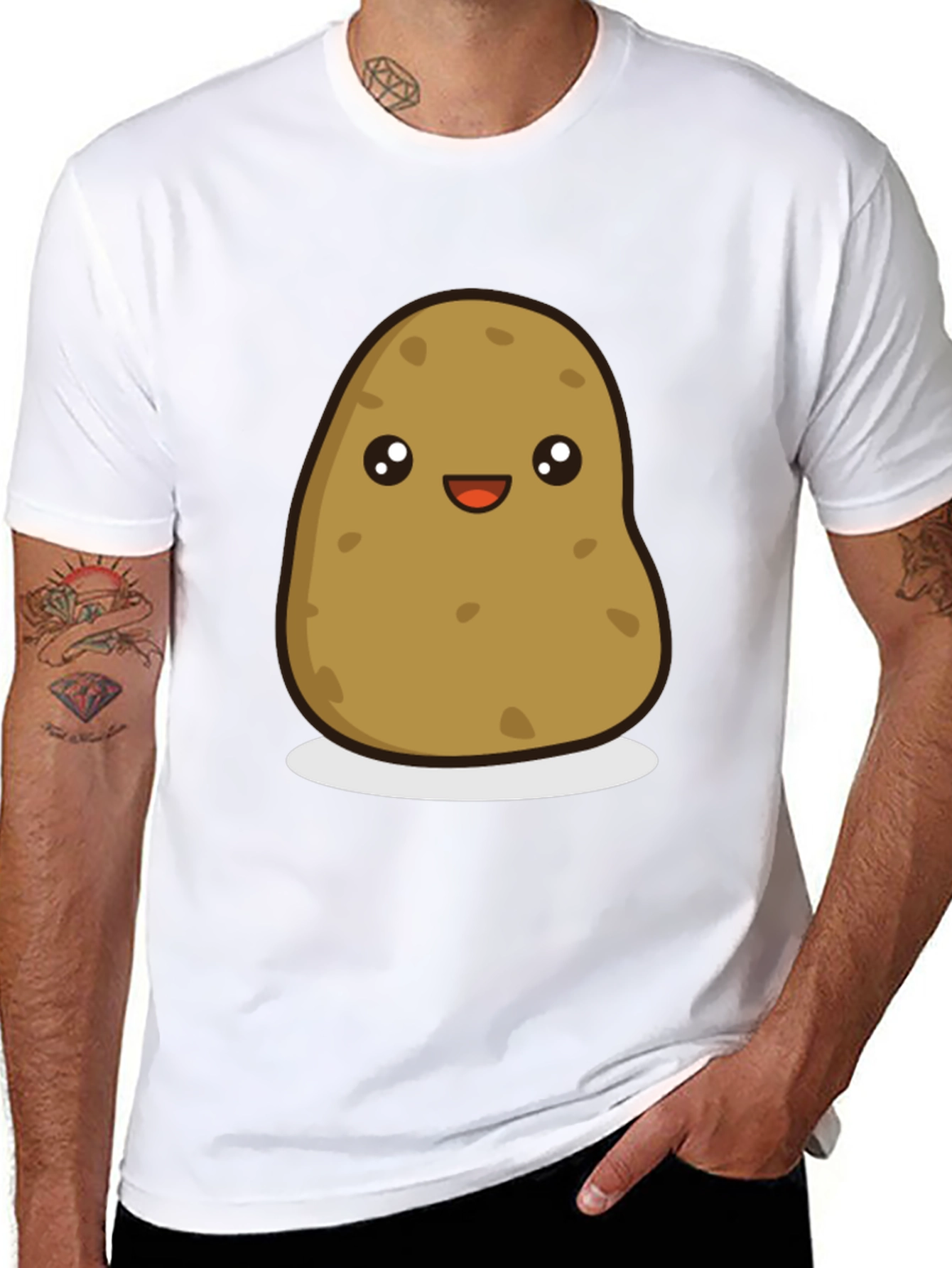 Cute Cartoon Potato Graphic Tee - Black