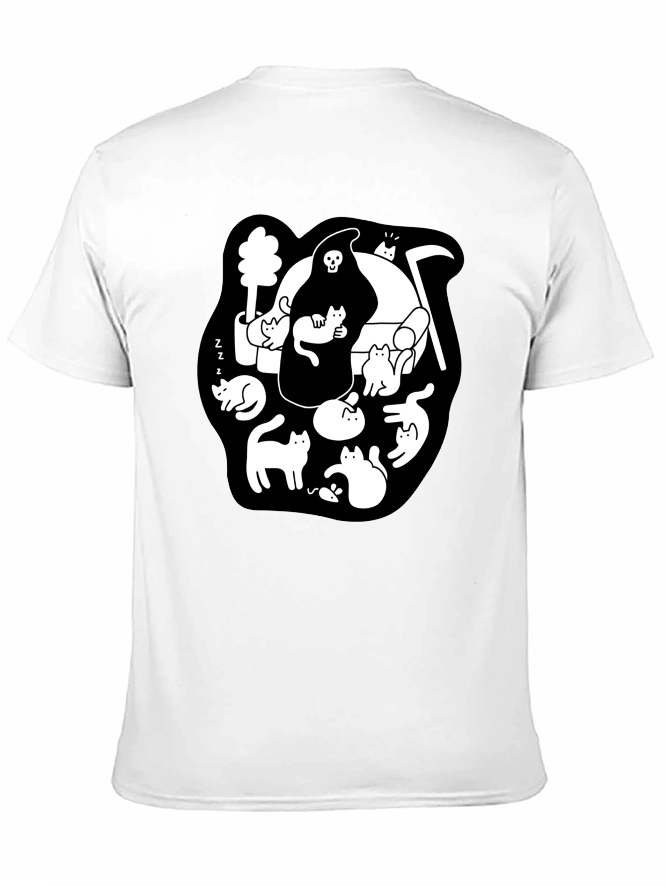 Grim Reaper & Cats Graphic Black T-Shirt