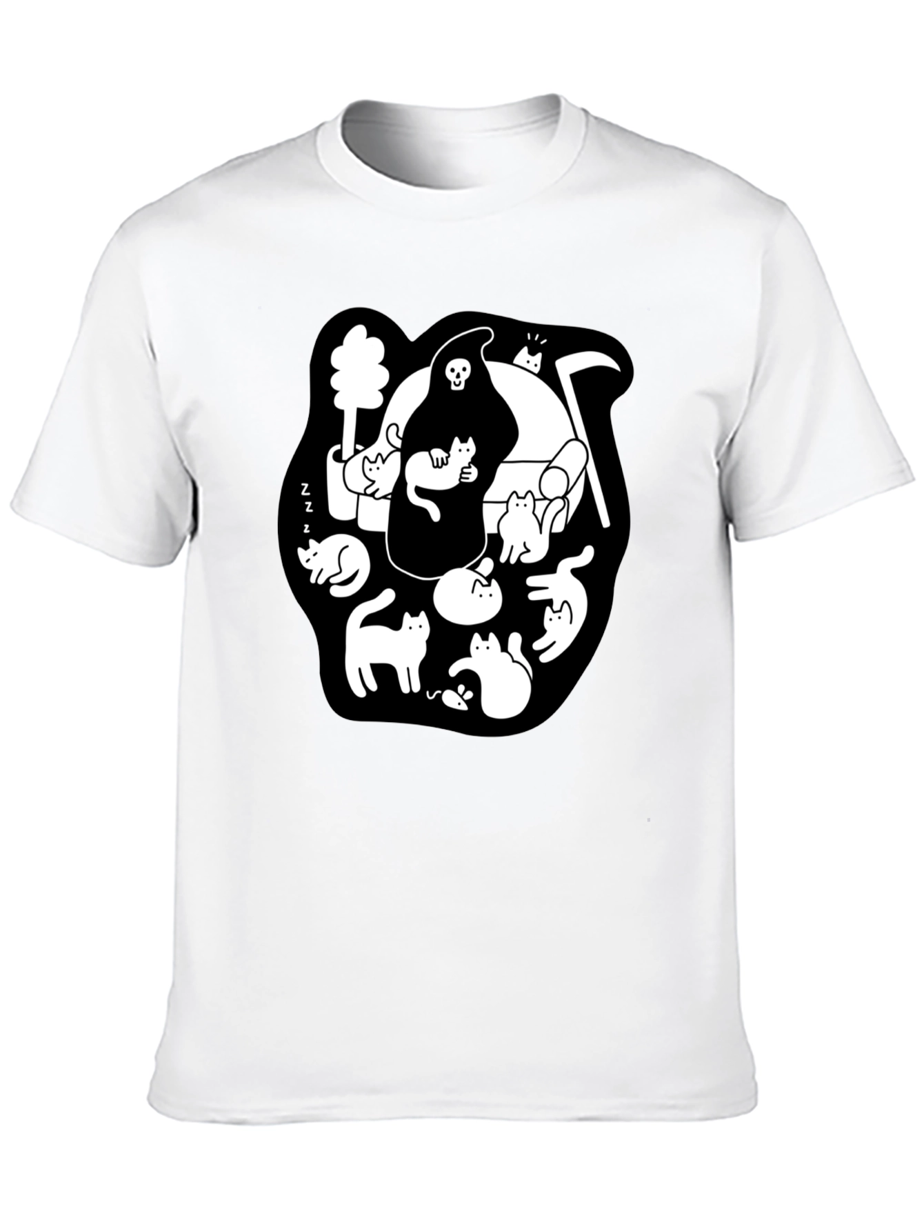 Grim Reaper & Cats Graphic Black T-Shirt