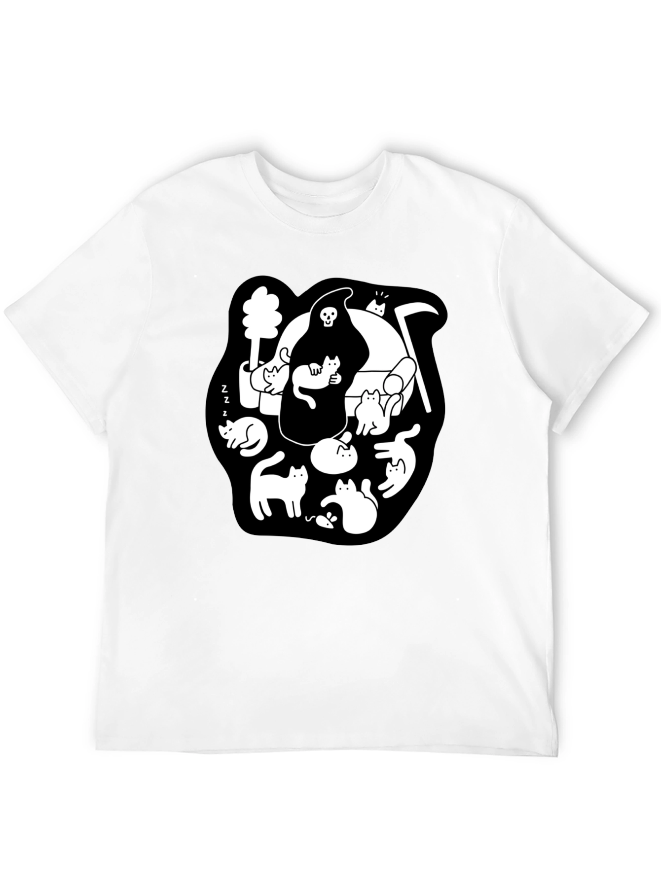 Grim Reaper & Cats Graphic Black T-Shirt