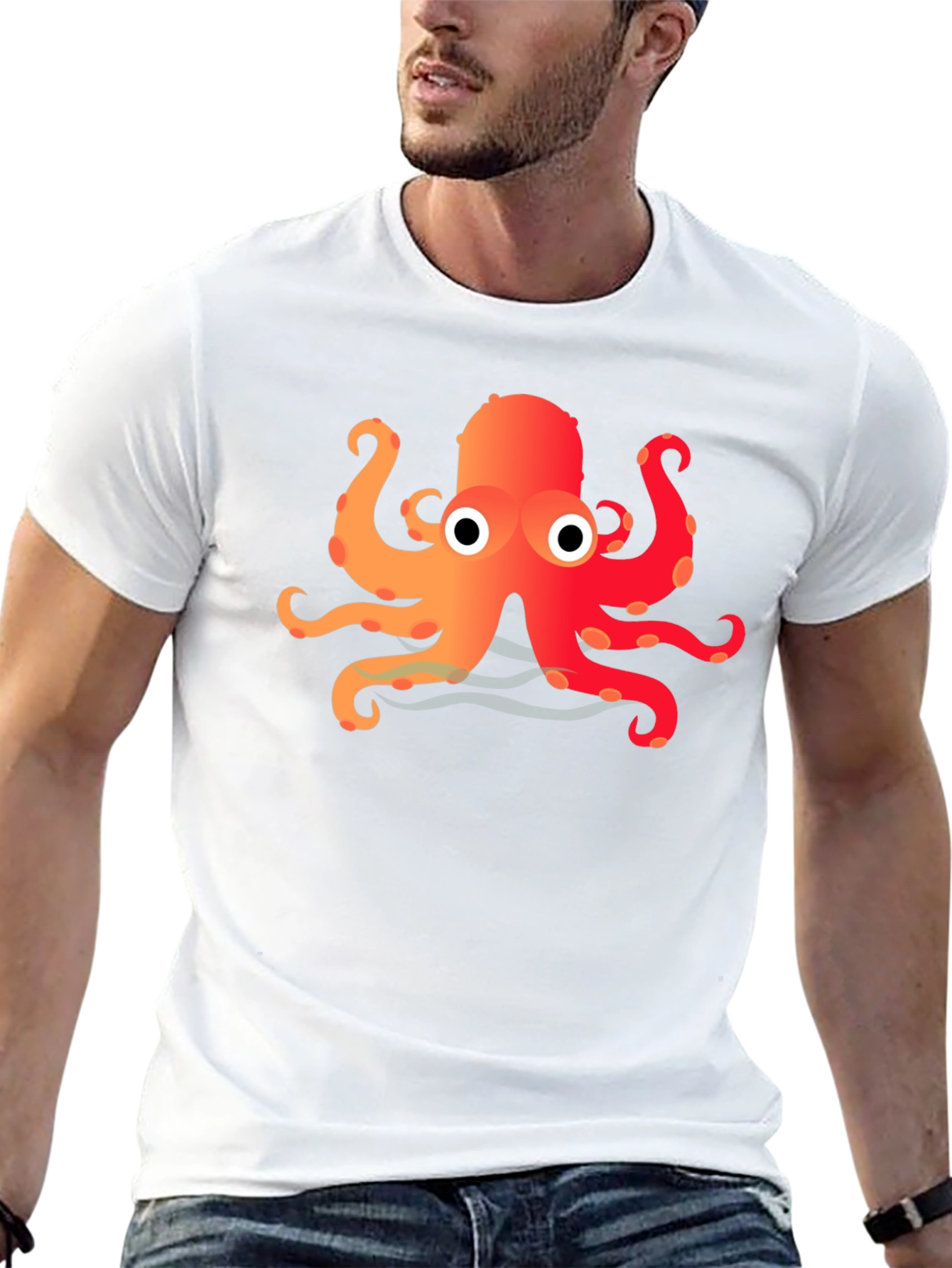Cartoon Octopus Graphic Black T-Shirt