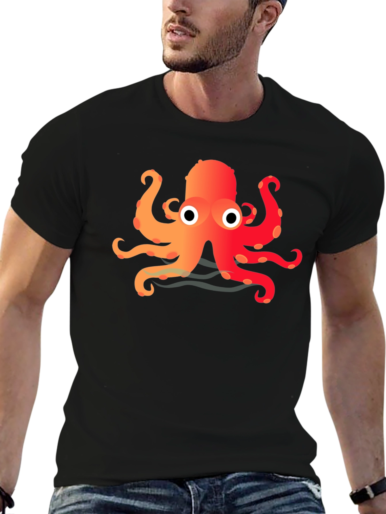 Cartoon Octopus Graphic Black T-Shirt