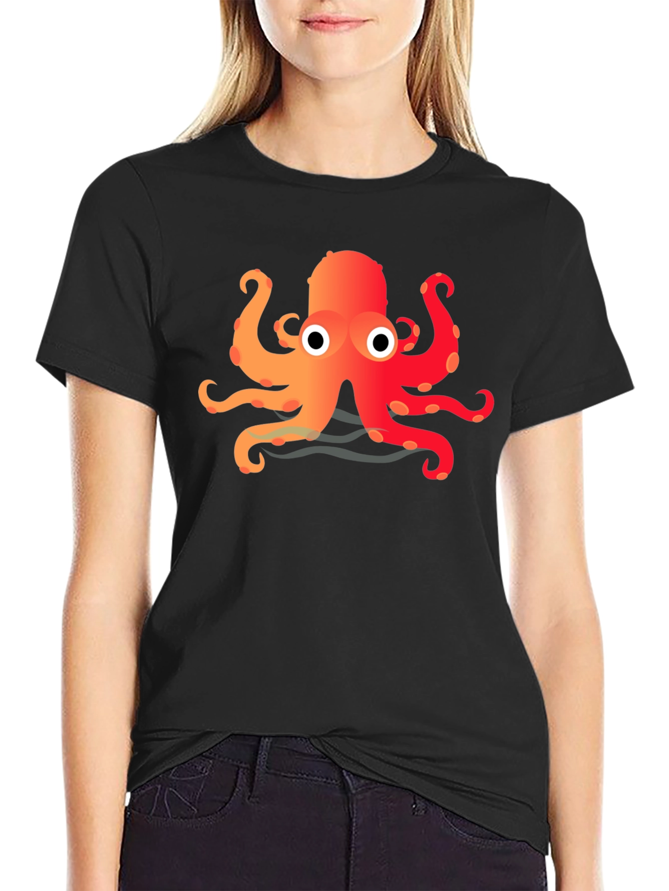 Cartoon Octopus Graphic Black T-Shirt