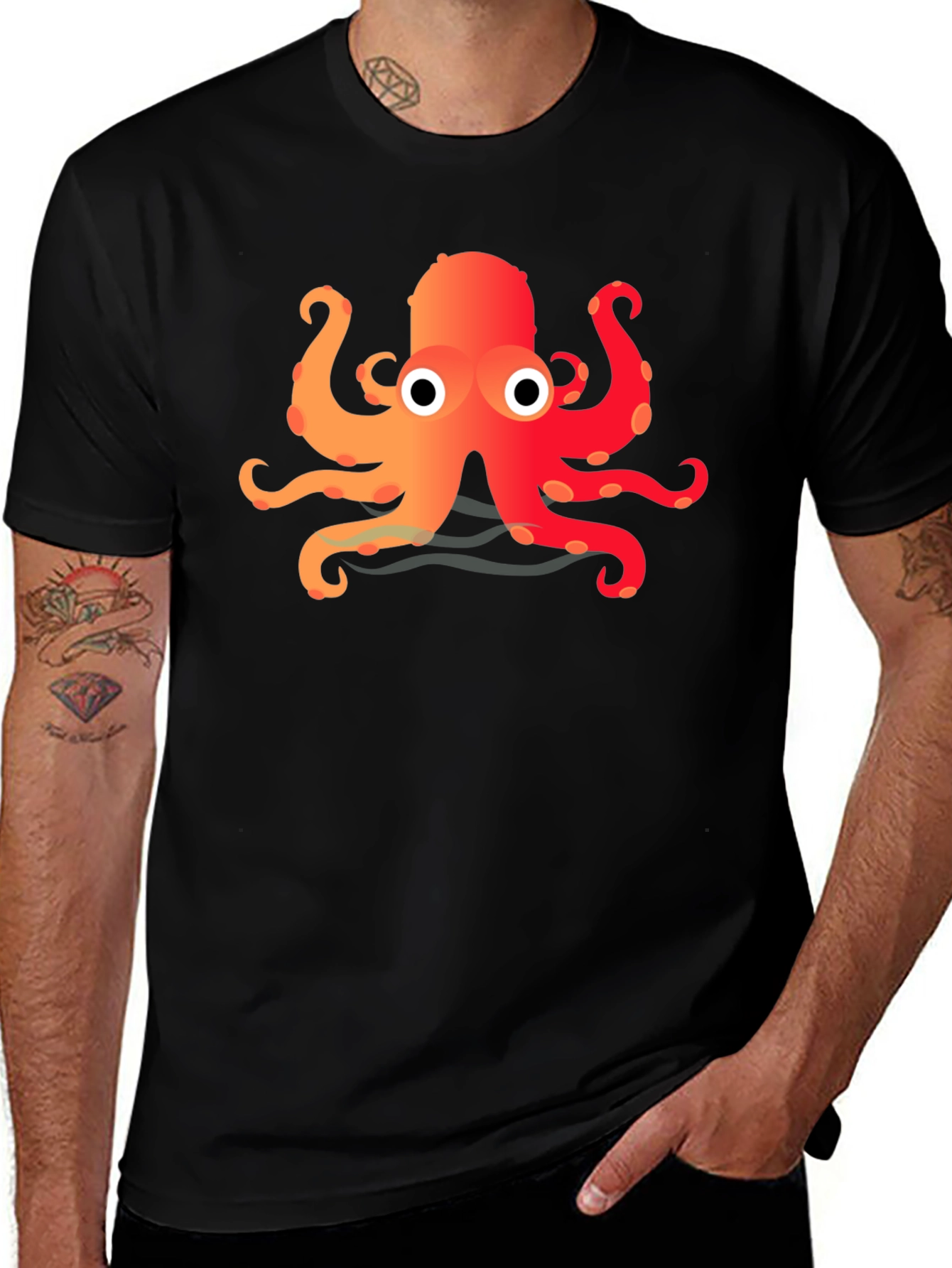 Cartoon Octopus Graphic Black T-Shirt