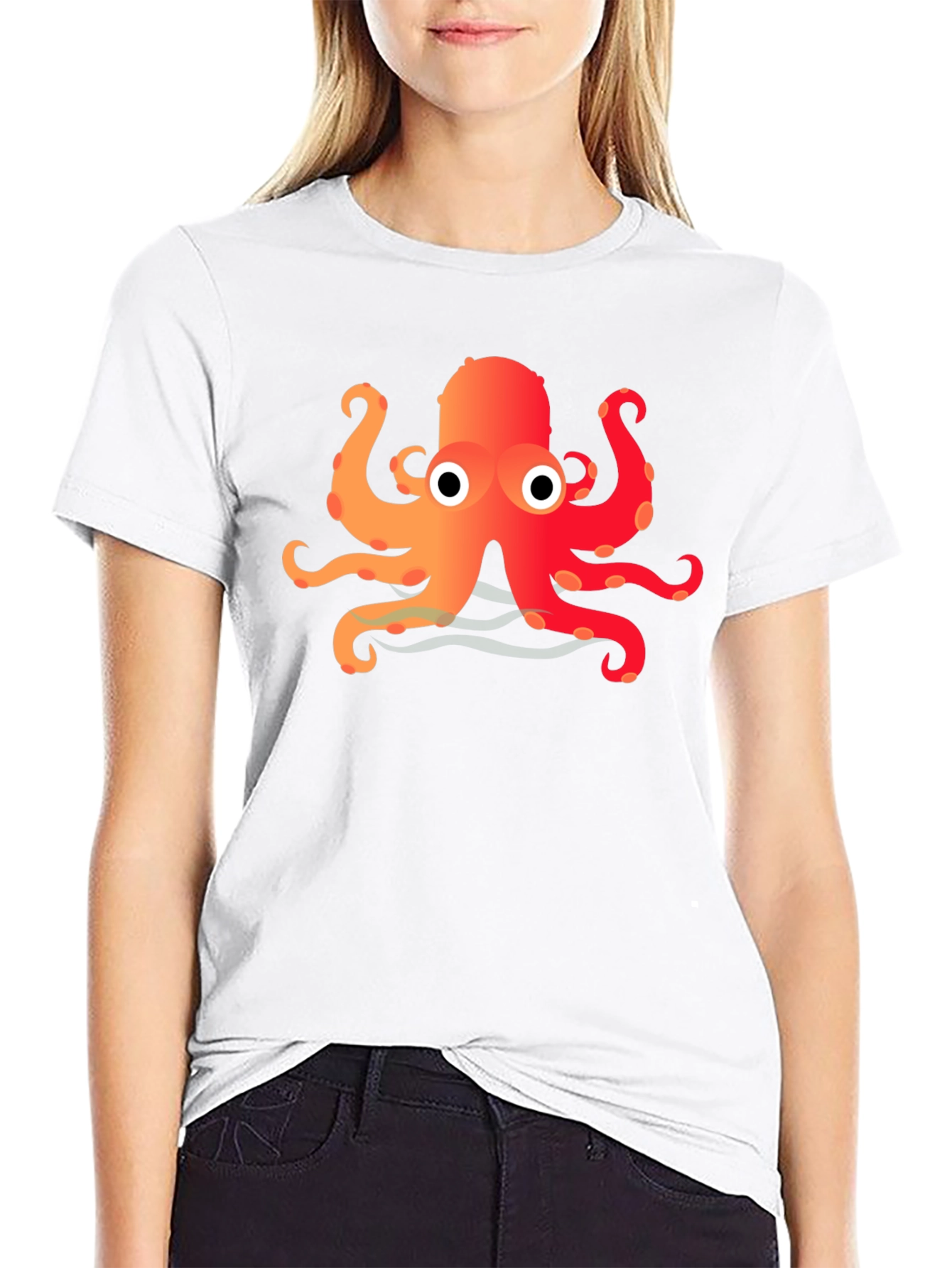 Cartoon Octopus Graphic Black T-Shirt