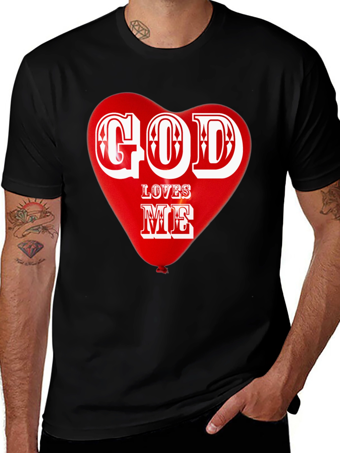 God Loves Me Graphic T-Shirt Religious Heart Design Tee