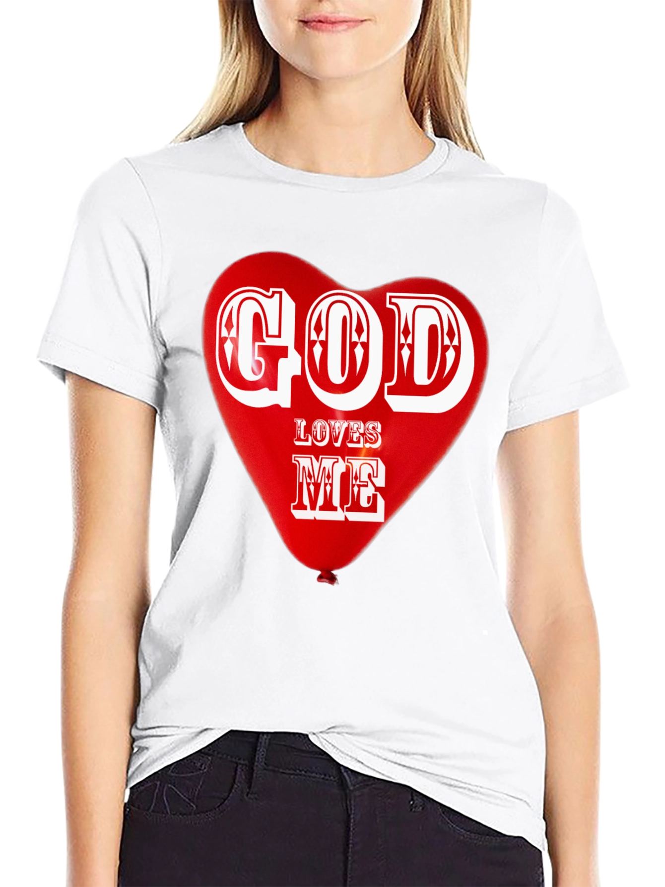 God Loves Me Graphic T-Shirt Religious Heart Design Tee