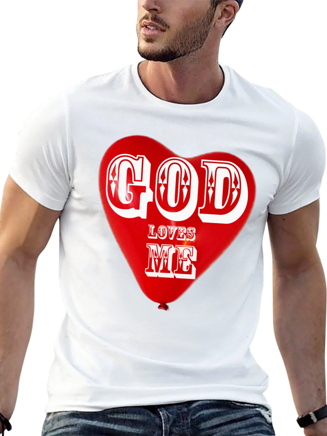 God Loves Me Graphic T-Shirt Religious Heart Design Tee