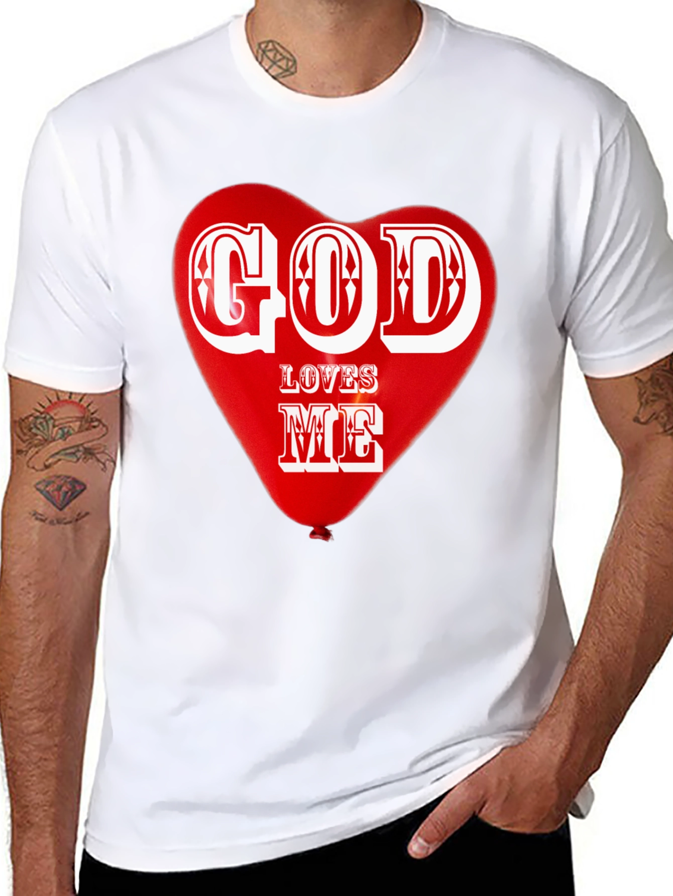 God Loves Me Graphic T-Shirt Religious Heart Design Tee