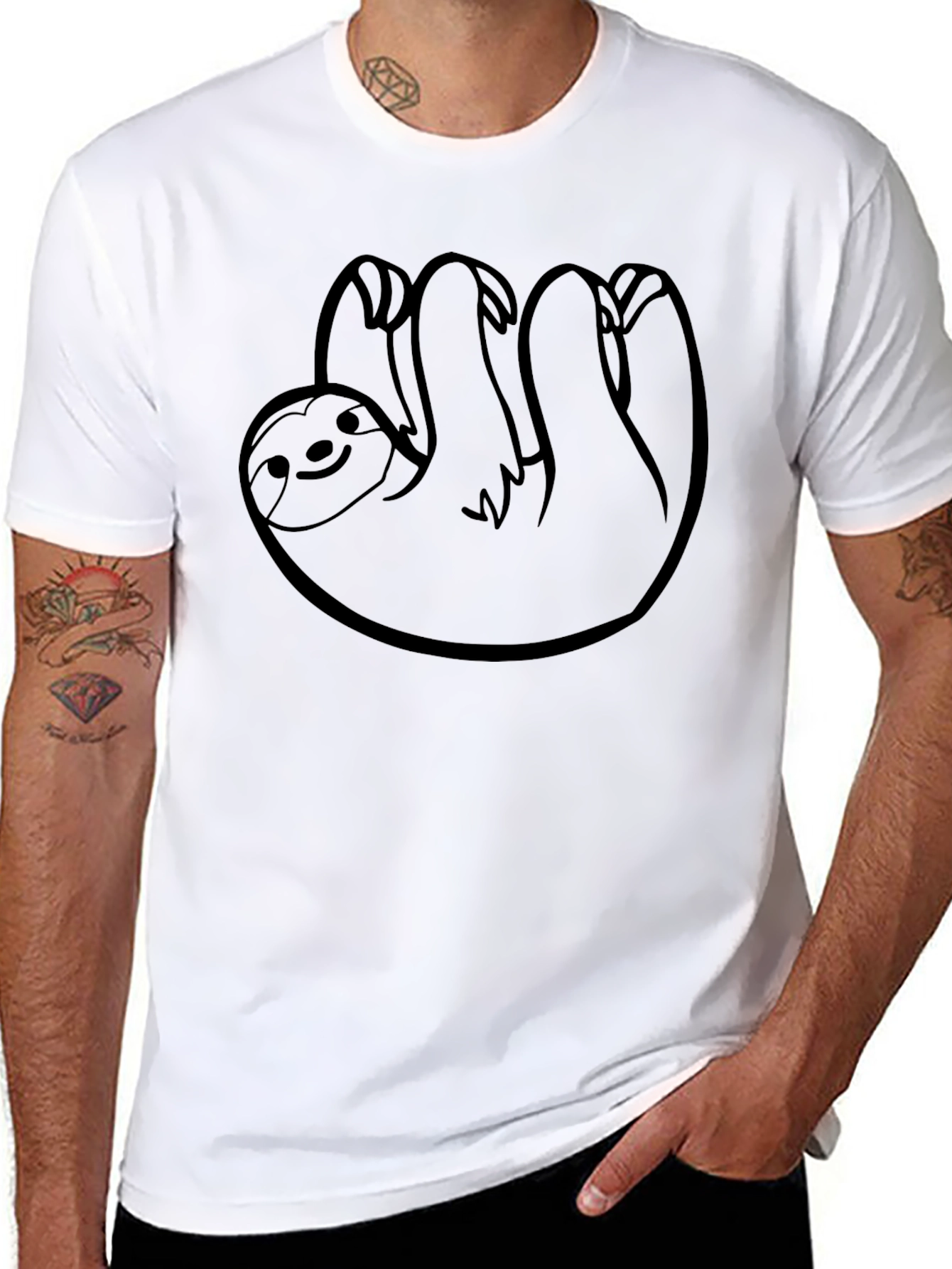 Mens Black Sloth Graphic T-Shirt