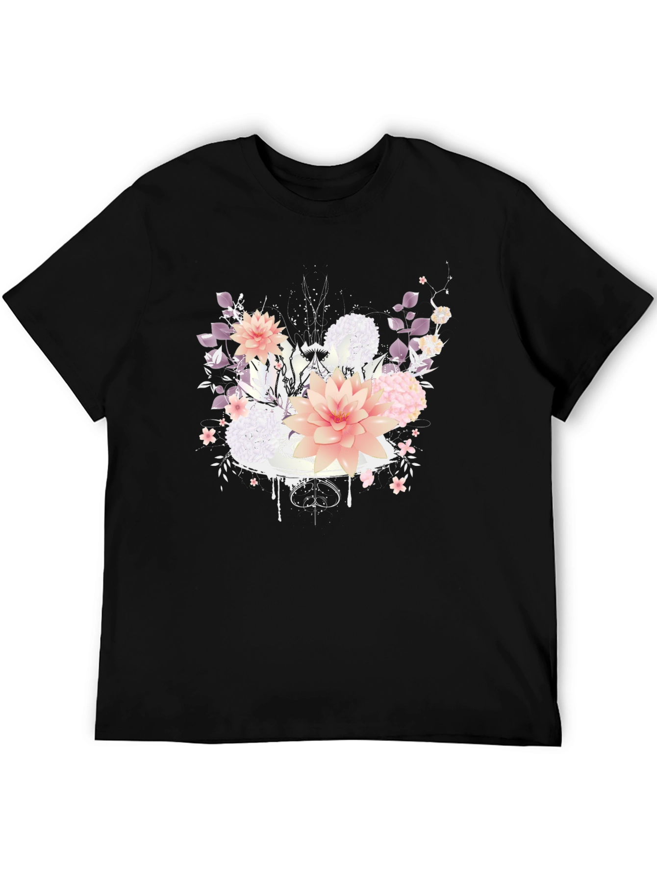 Floral Design T-Shirt - Black