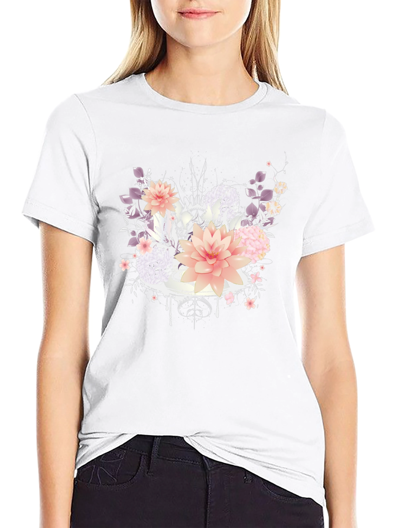 Floral Design T-Shirt - Black