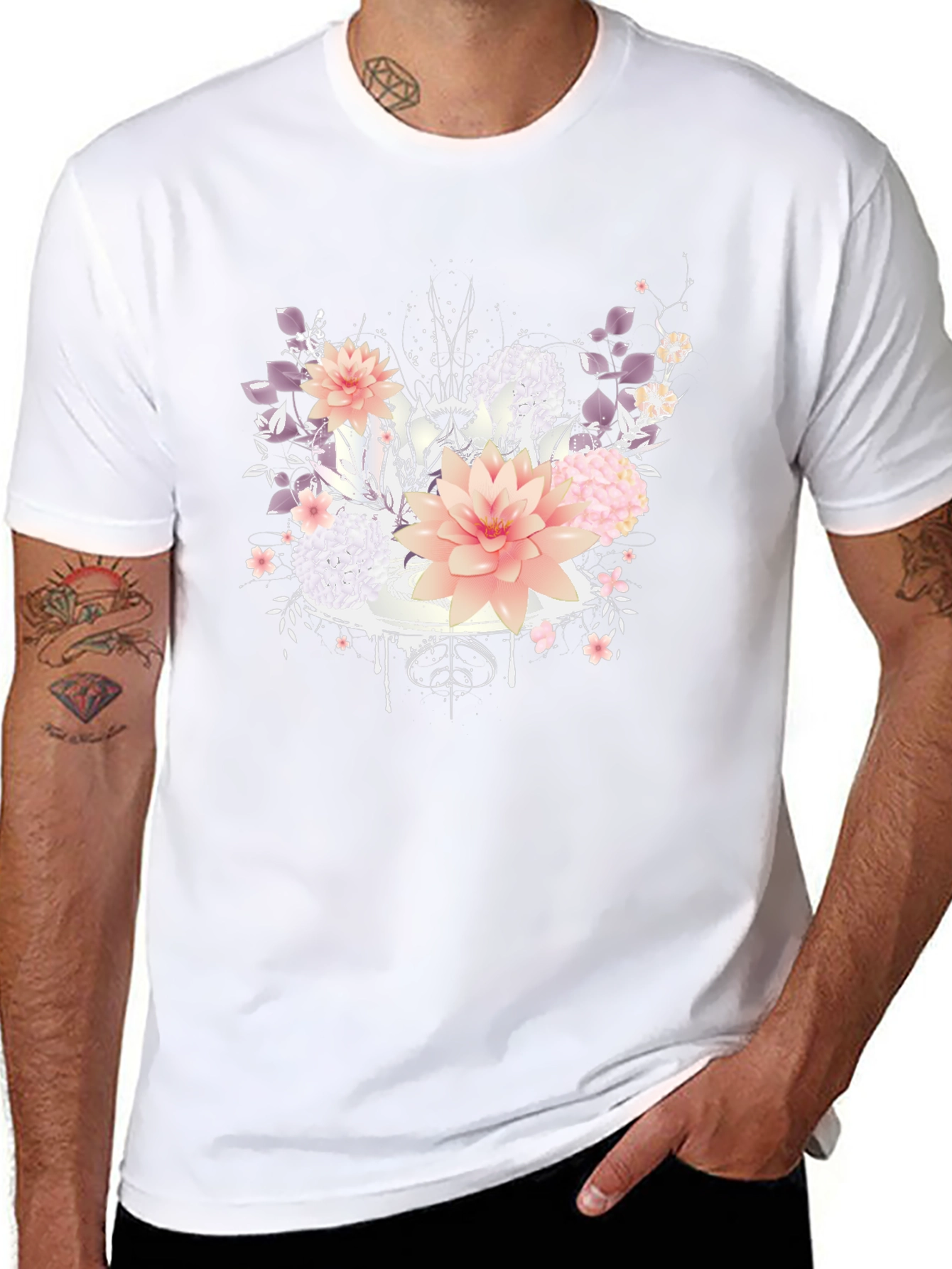 Floral Design T-Shirt - Black