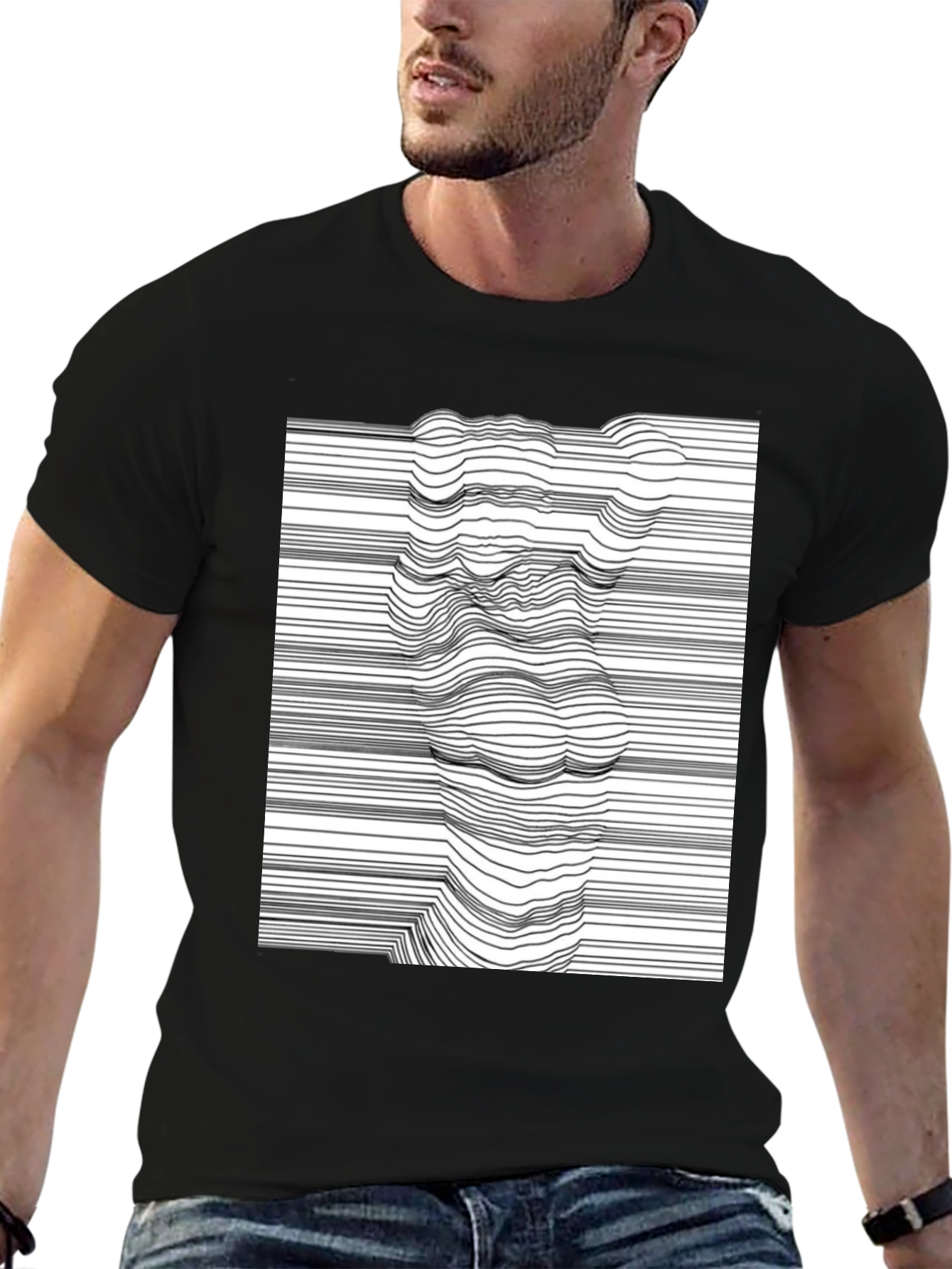 Abstract Line Art Graphic Tee - Modern Black T-Shirt