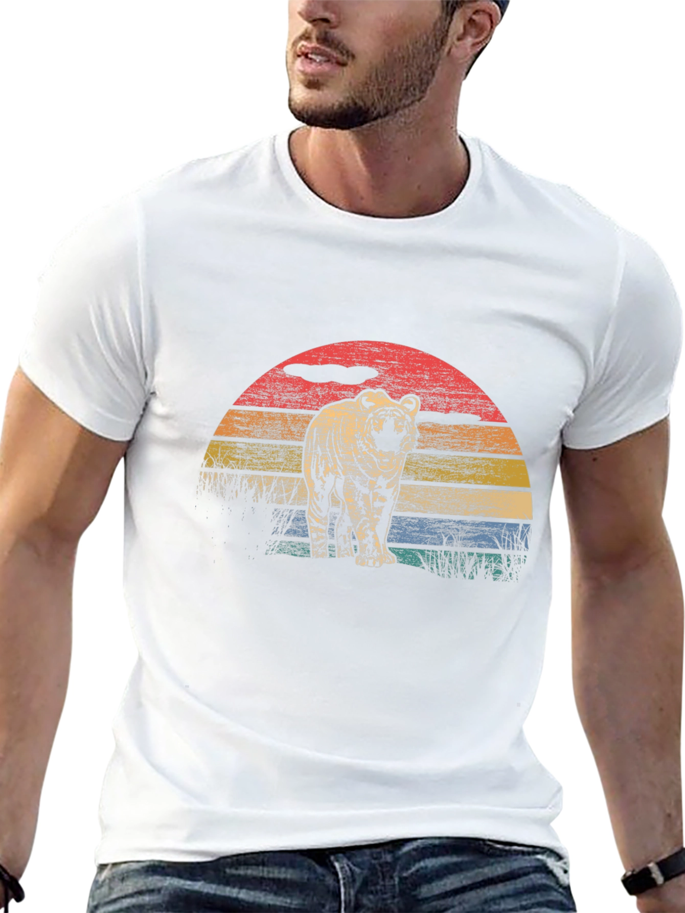 Retro Tiger Sunset Graphic T-Shirt