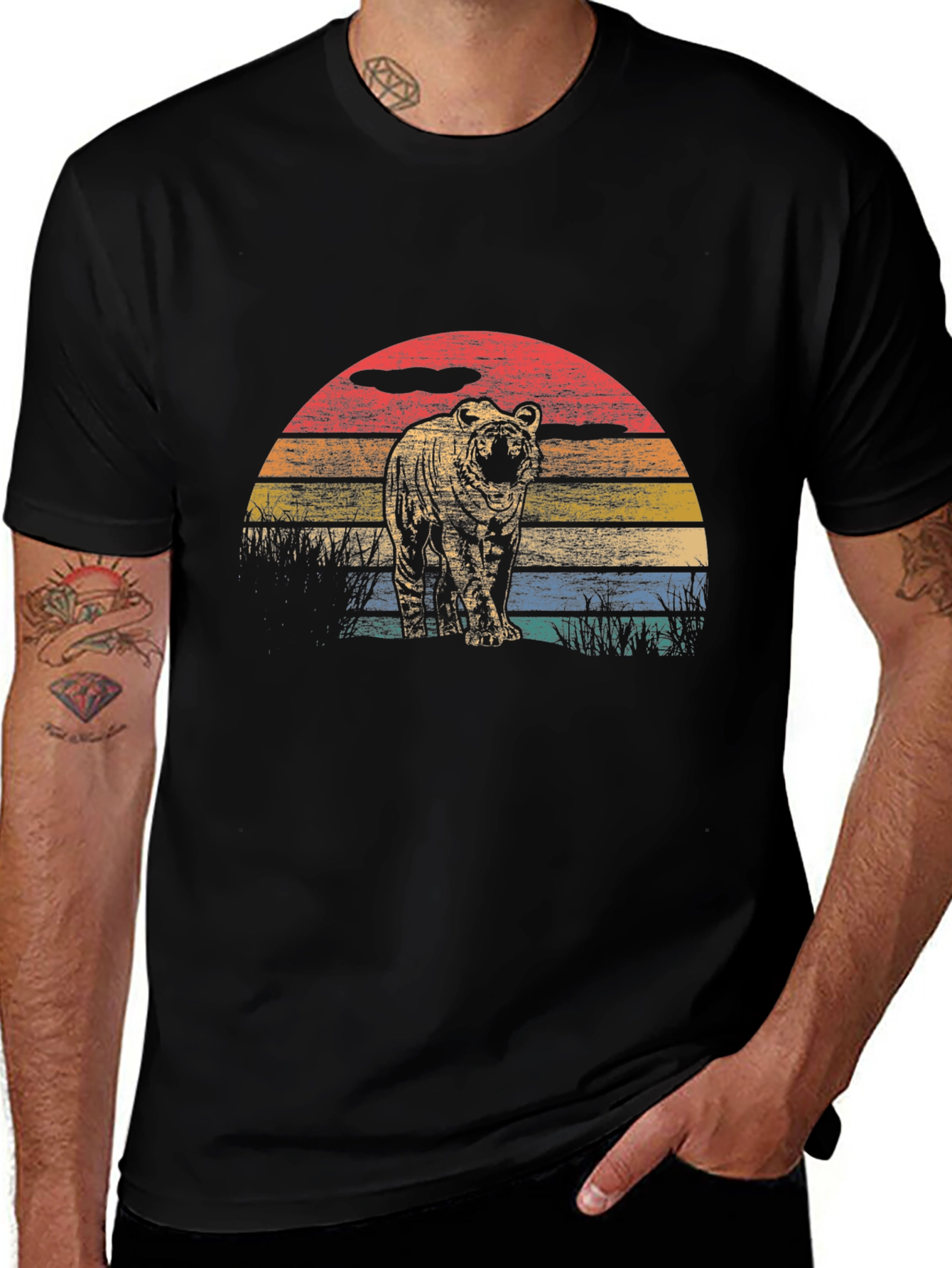Retro Tiger Sunset Graphic T-Shirt