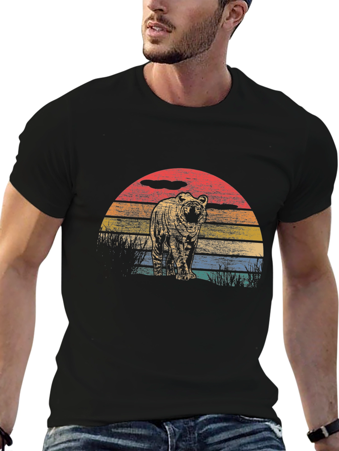 Retro Tiger Sunset Graphic T-Shirt