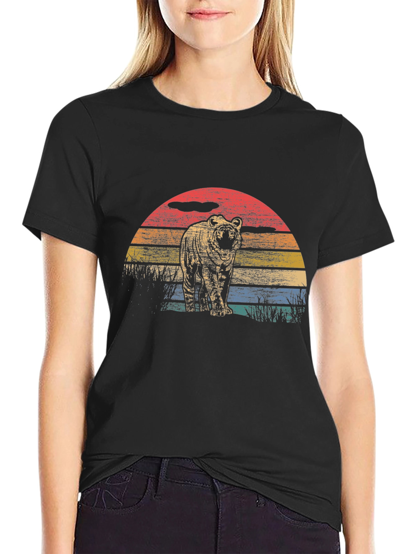 Retro Tiger Sunset Graphic T-Shirt