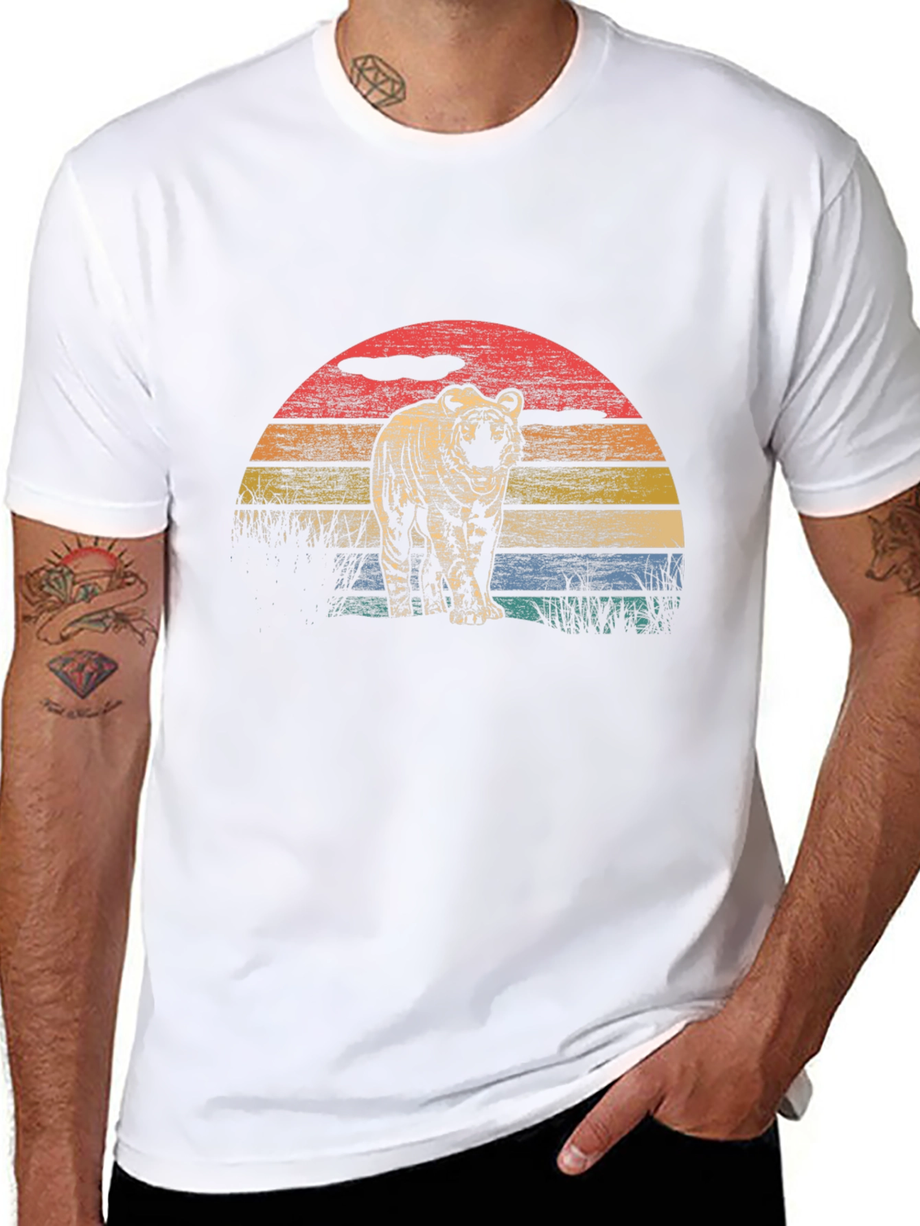 Retro Tiger Sunset Graphic T-Shirt