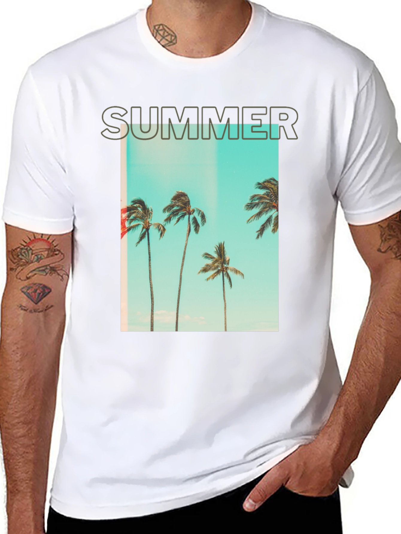 Summer Palm Tree Graphic T-Shirt - Black