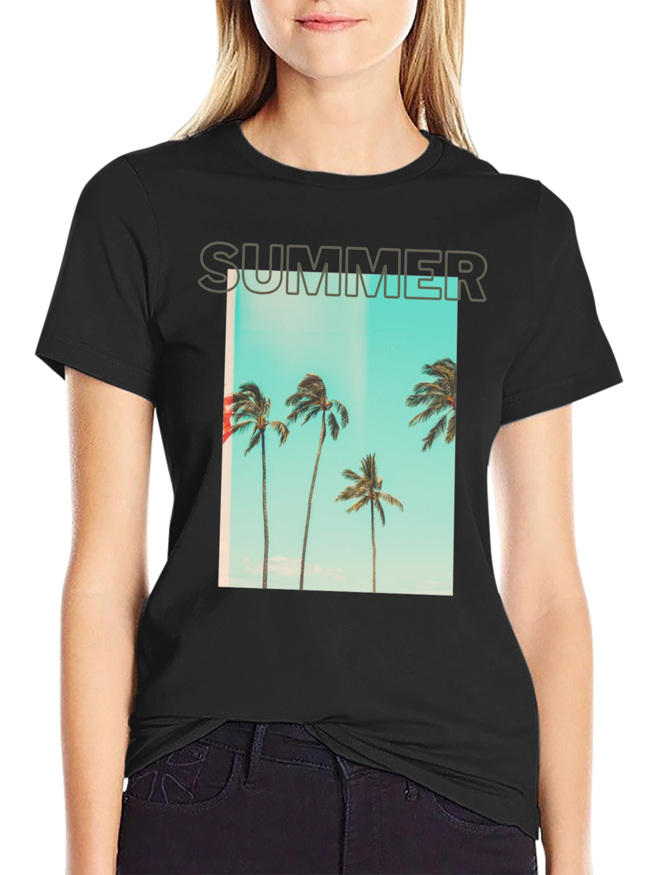 Summer Palm Tree Graphic T-Shirt - Black