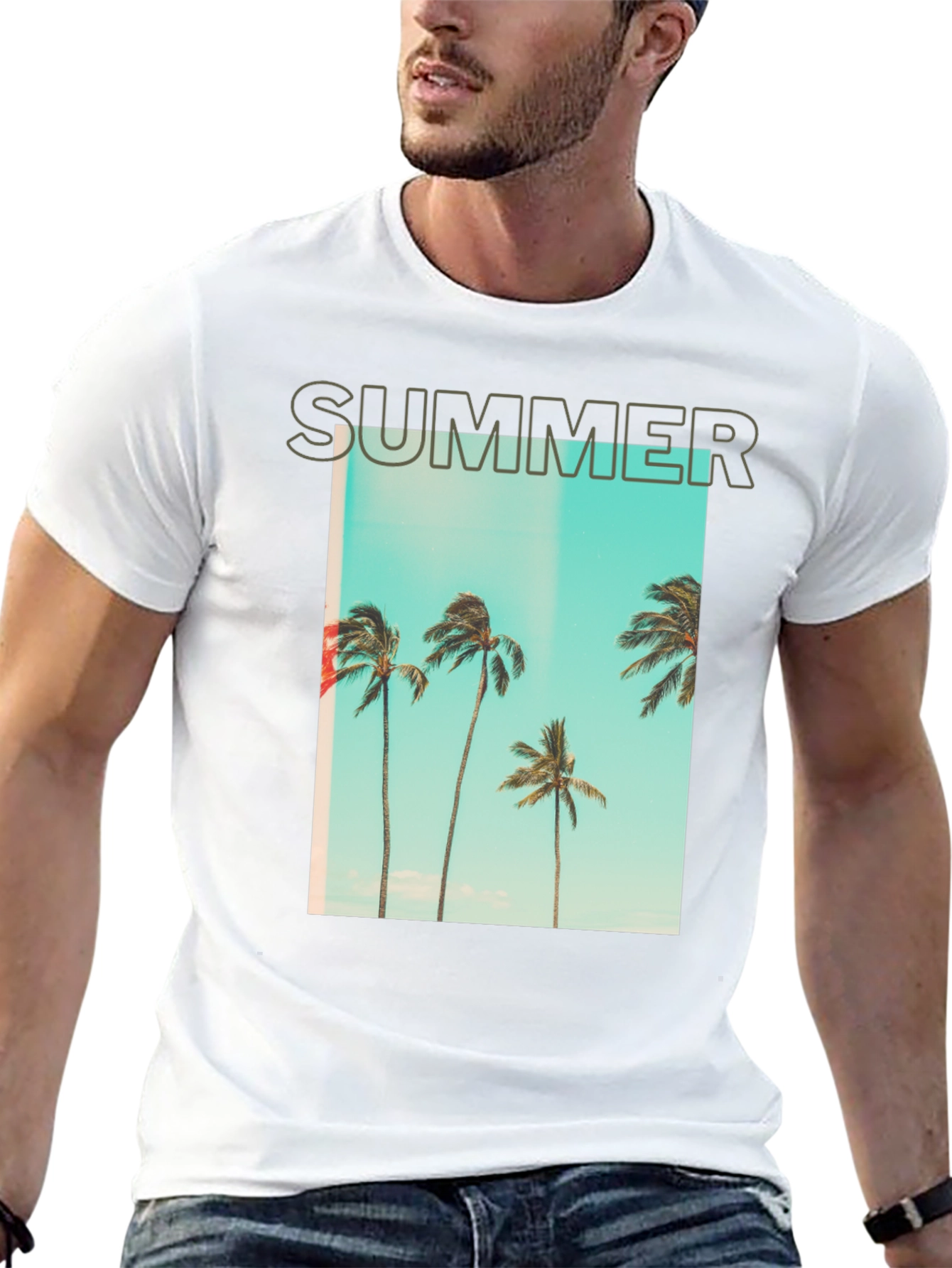 Summer Palm Tree Graphic T-Shirt - Black