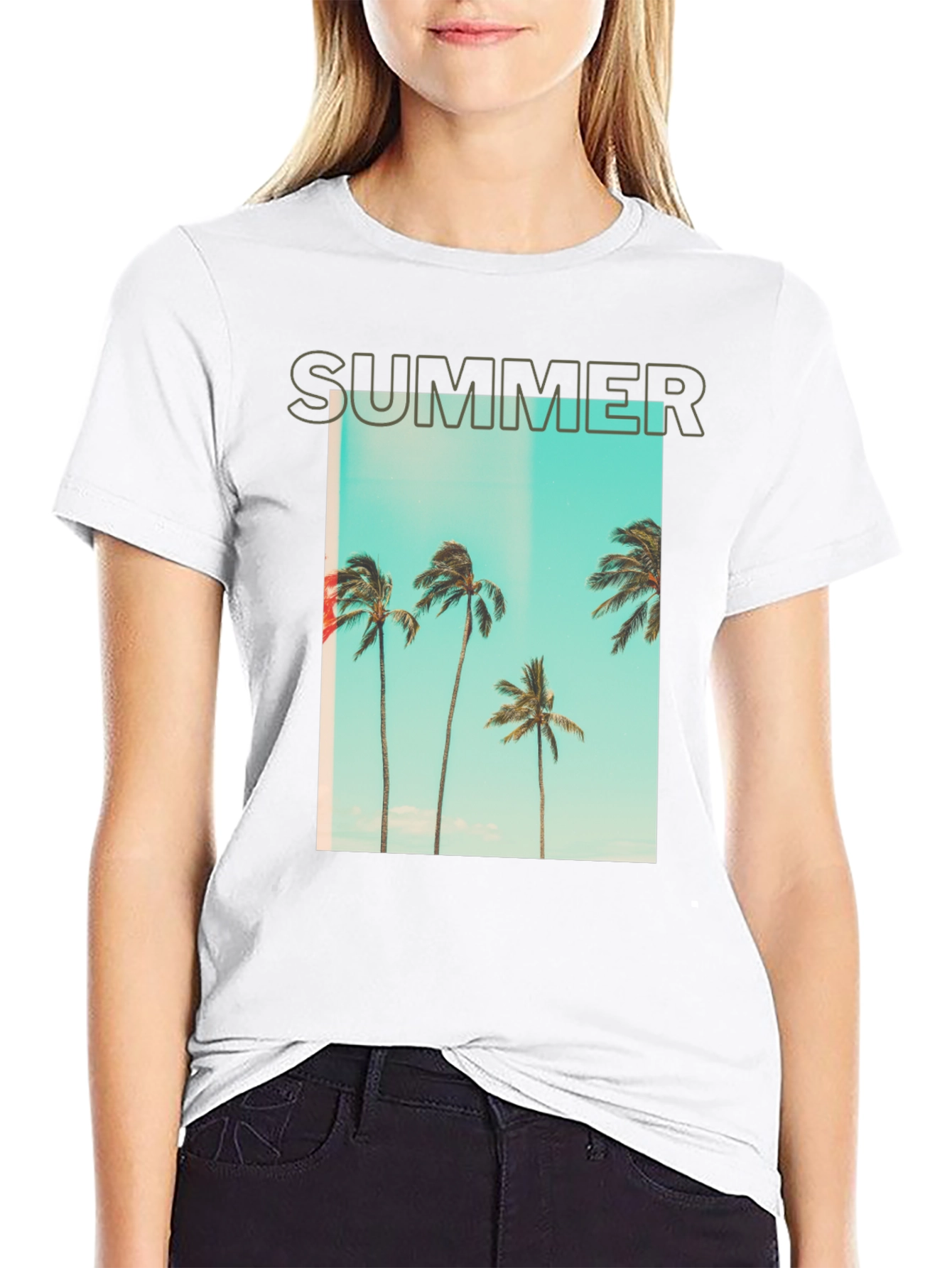 Summer Palm Tree Graphic T-Shirt - Black