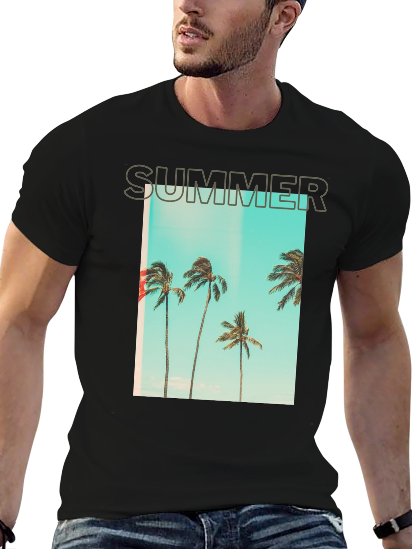 Summer Palm Tree Graphic T-Shirt - Black