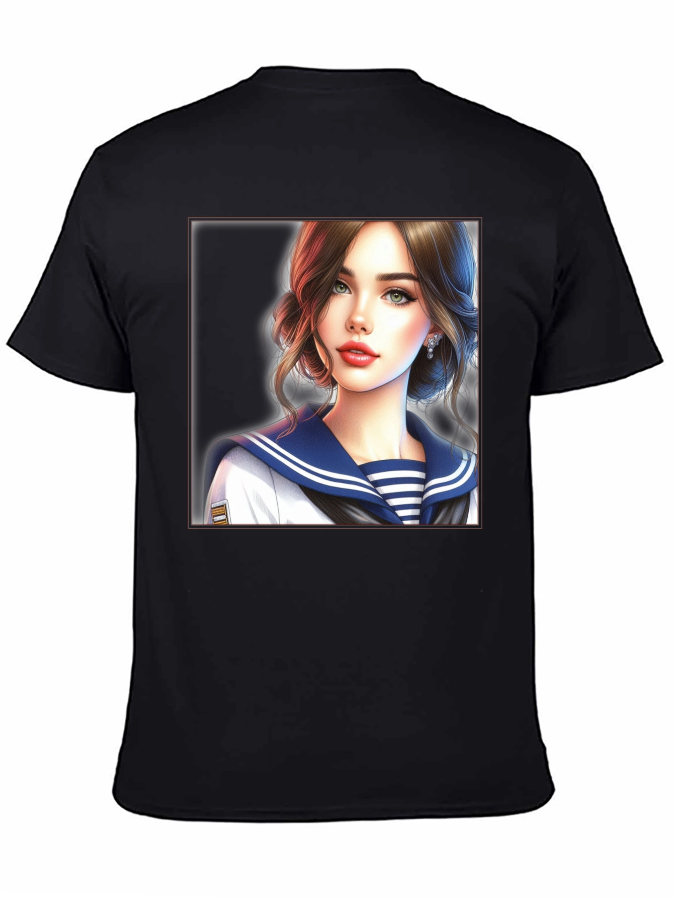 Anime Girl Sailor Outfit Black T-Shirt