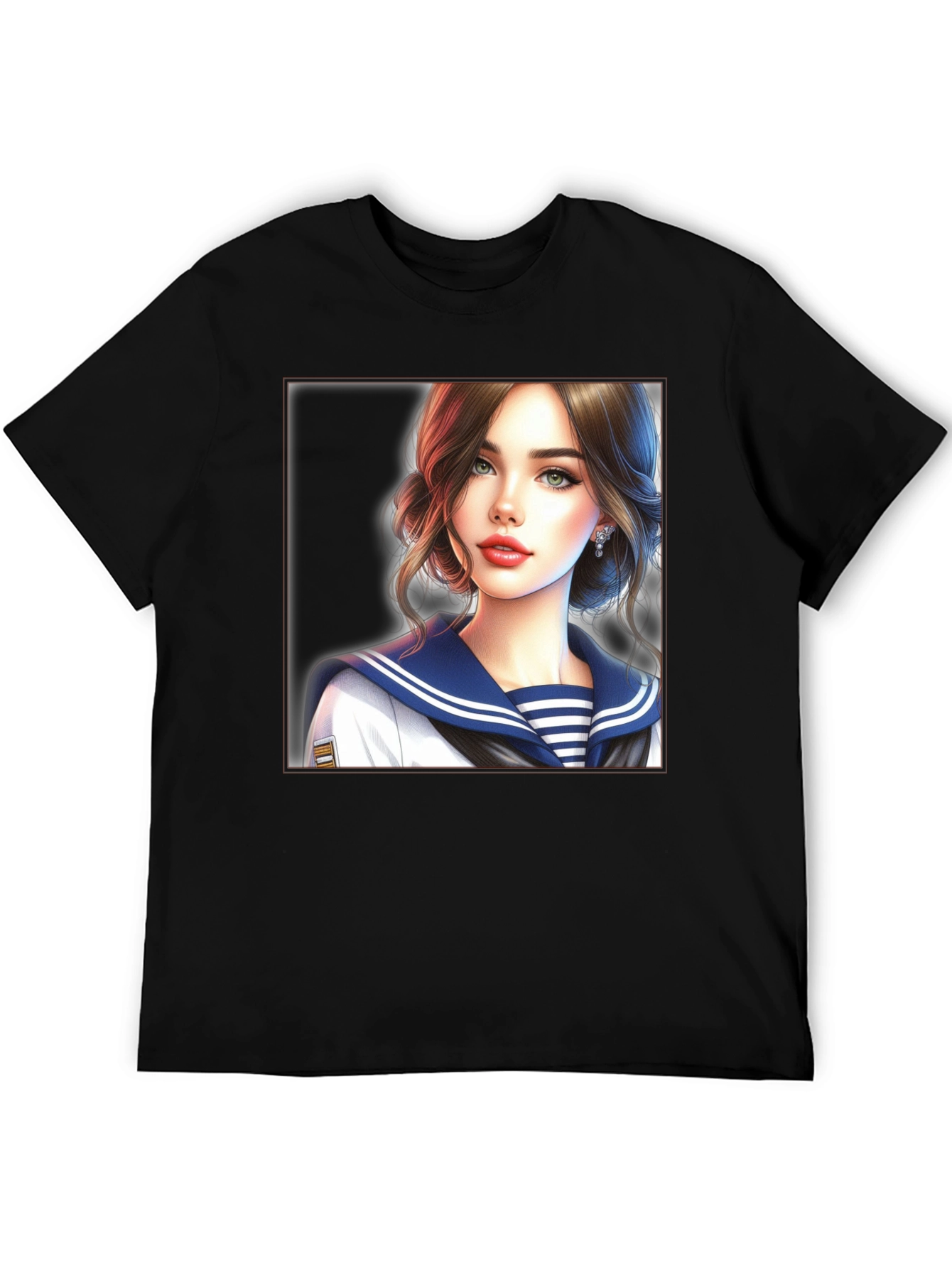 Anime Girl Sailor Outfit Black T-Shirt