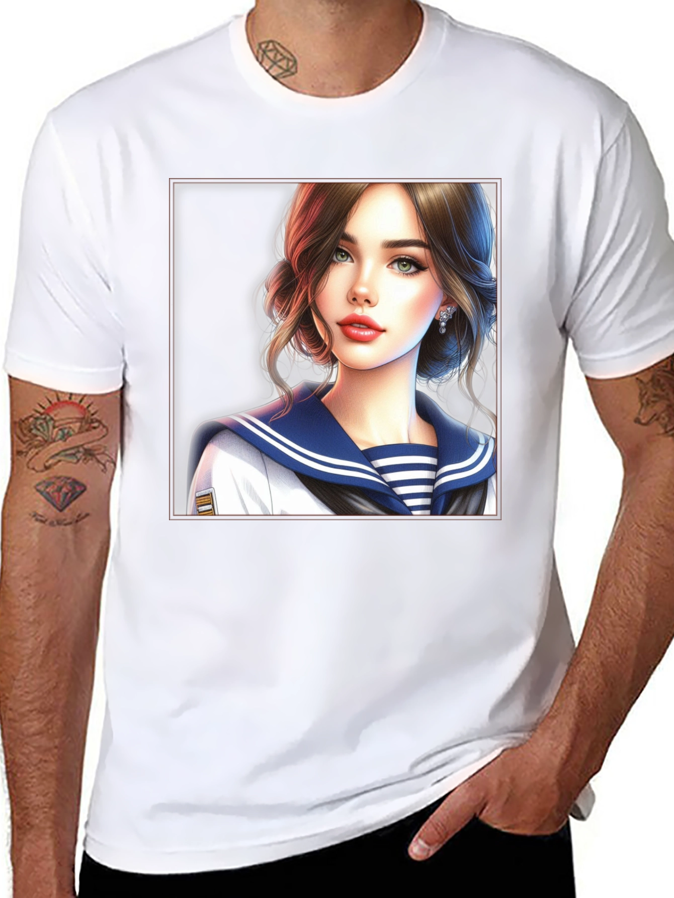 Anime Girl Sailor Outfit Black T-Shirt