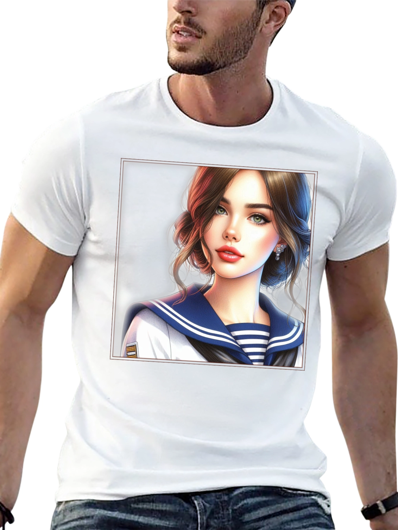 Anime Girl Sailor Outfit Black T-Shirt