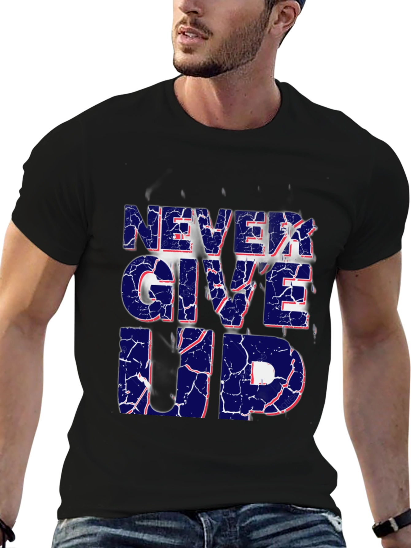 Never Give Up Graphic Print T-Shirt