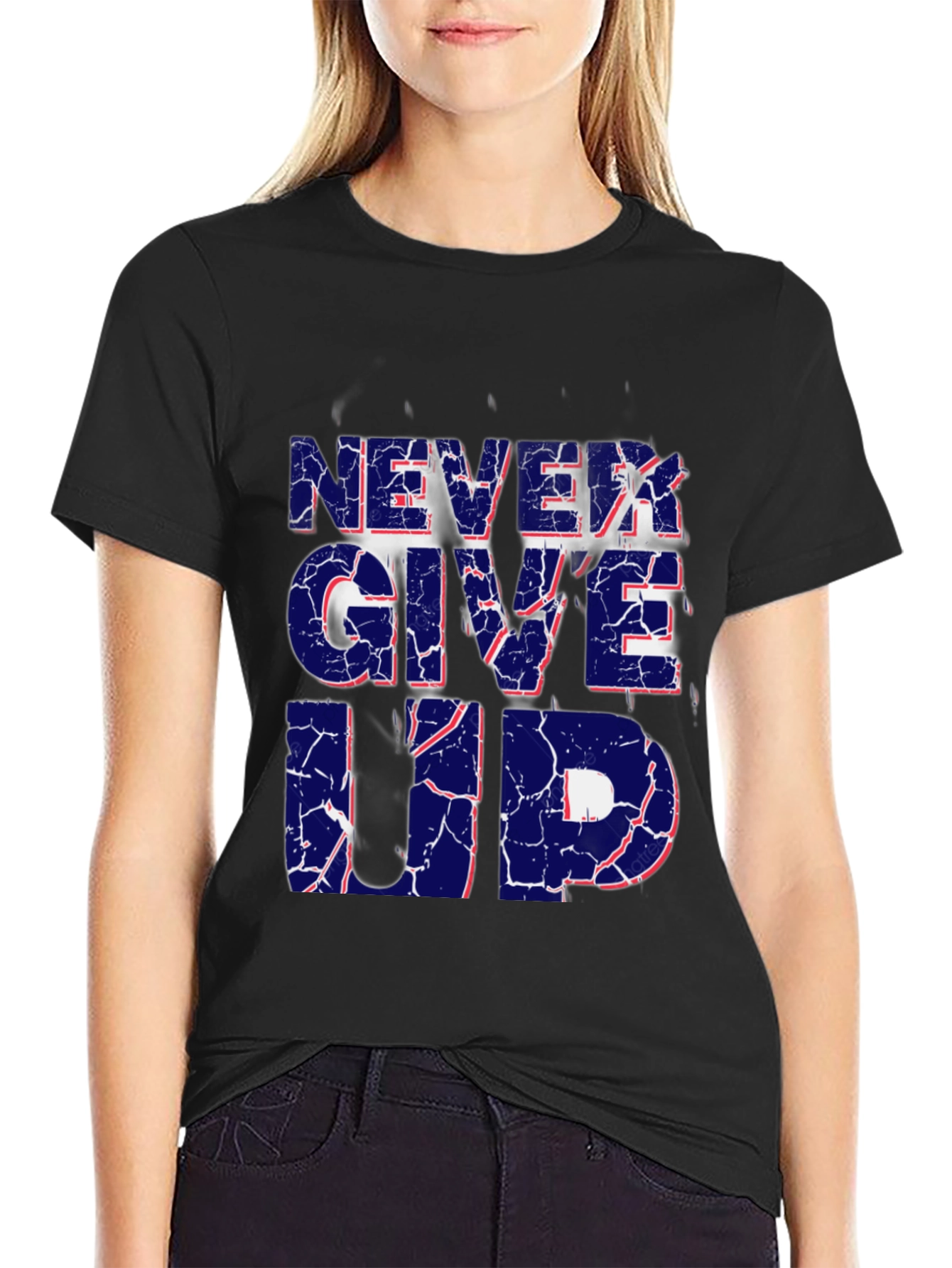 Never Give Up Graphic Print T-Shirt