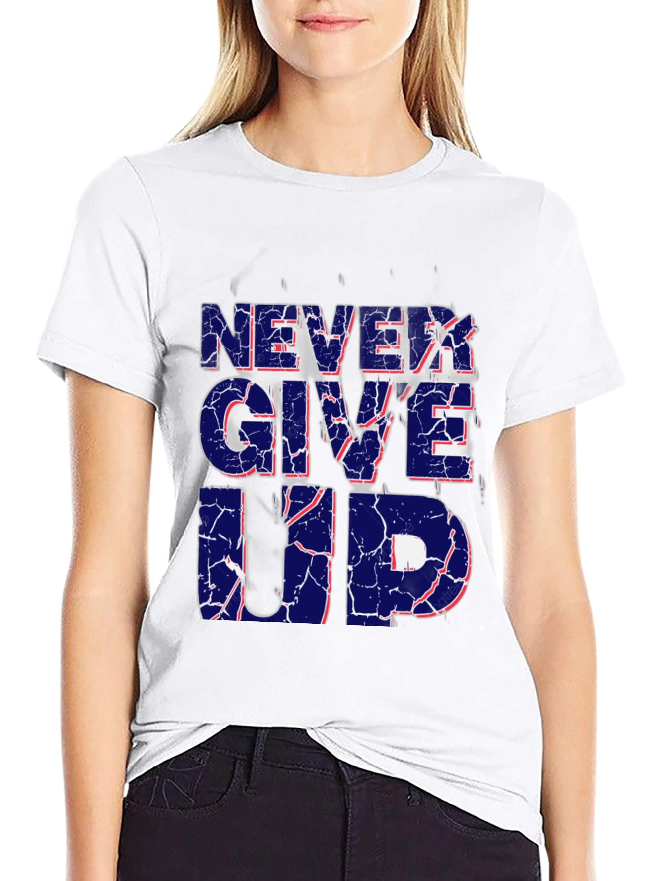 Never Give Up Graphic Print T-Shirt