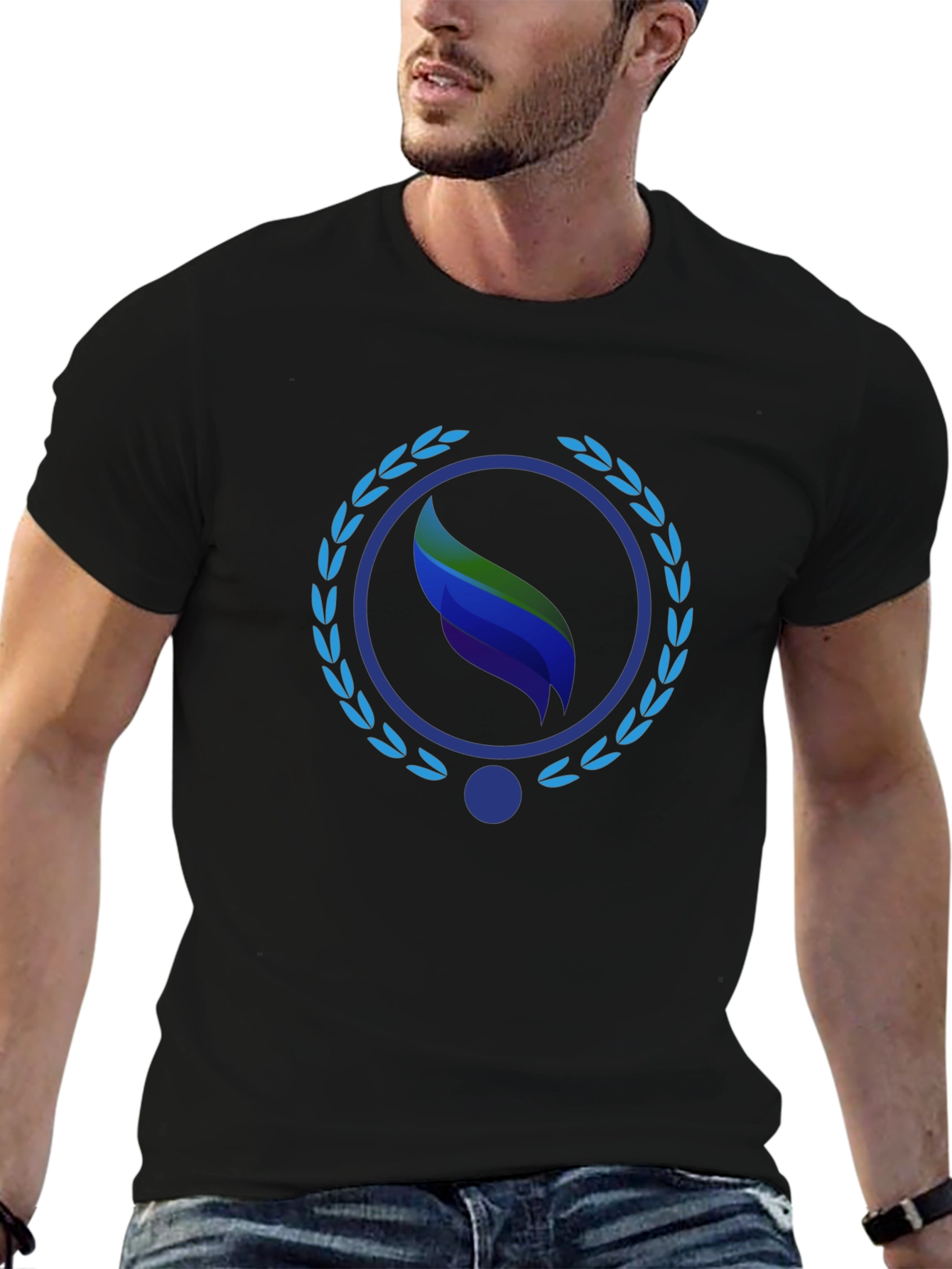 Stylish Black Tee with Leaf Emblem