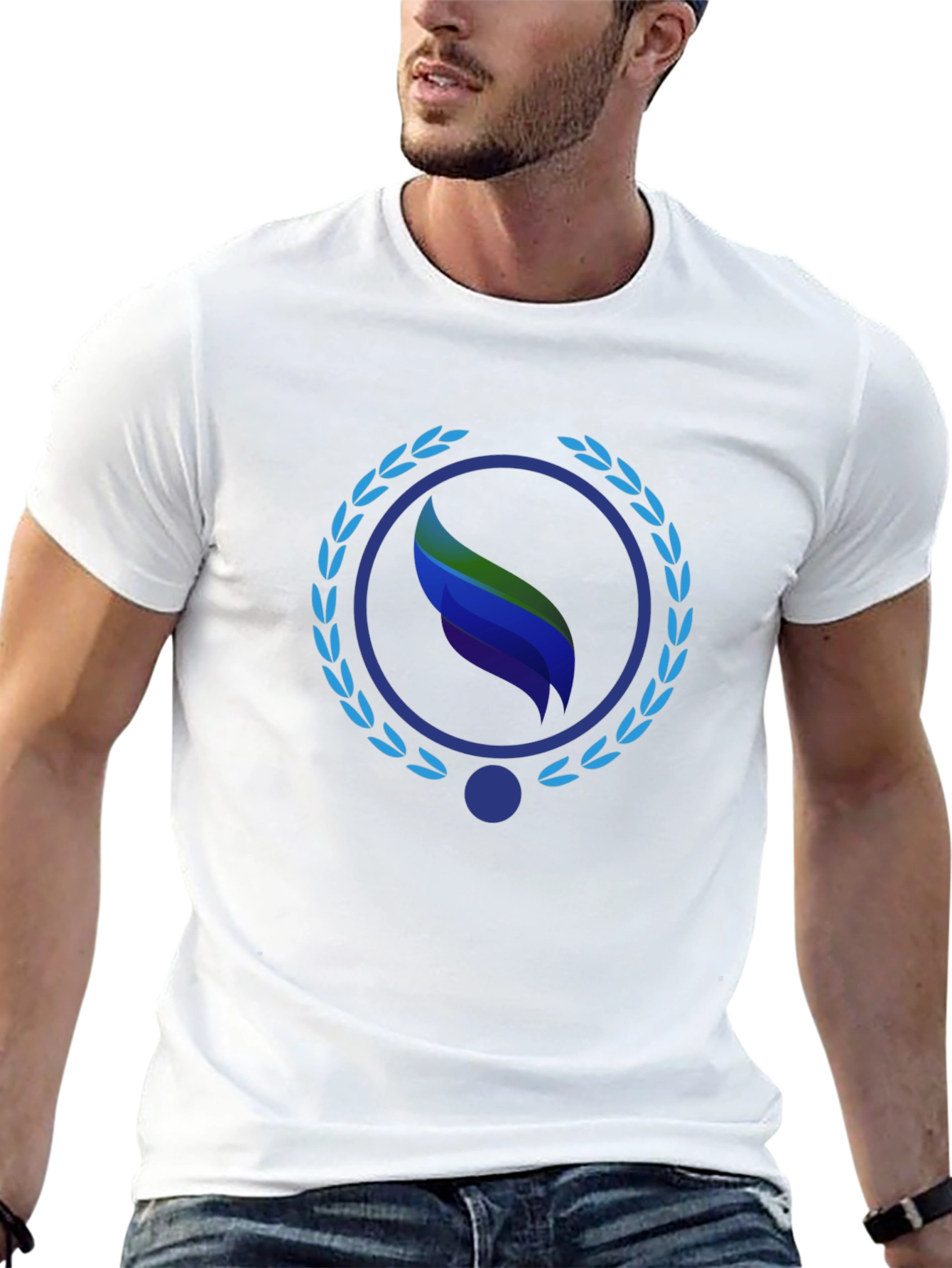 Stylish Black Tee with Leaf Emblem