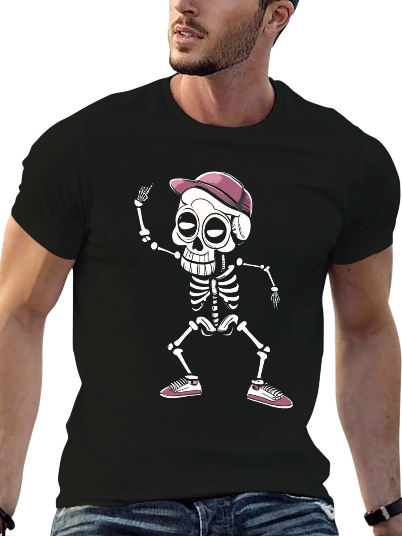 Cool Skeleton Graphic Tee - Black