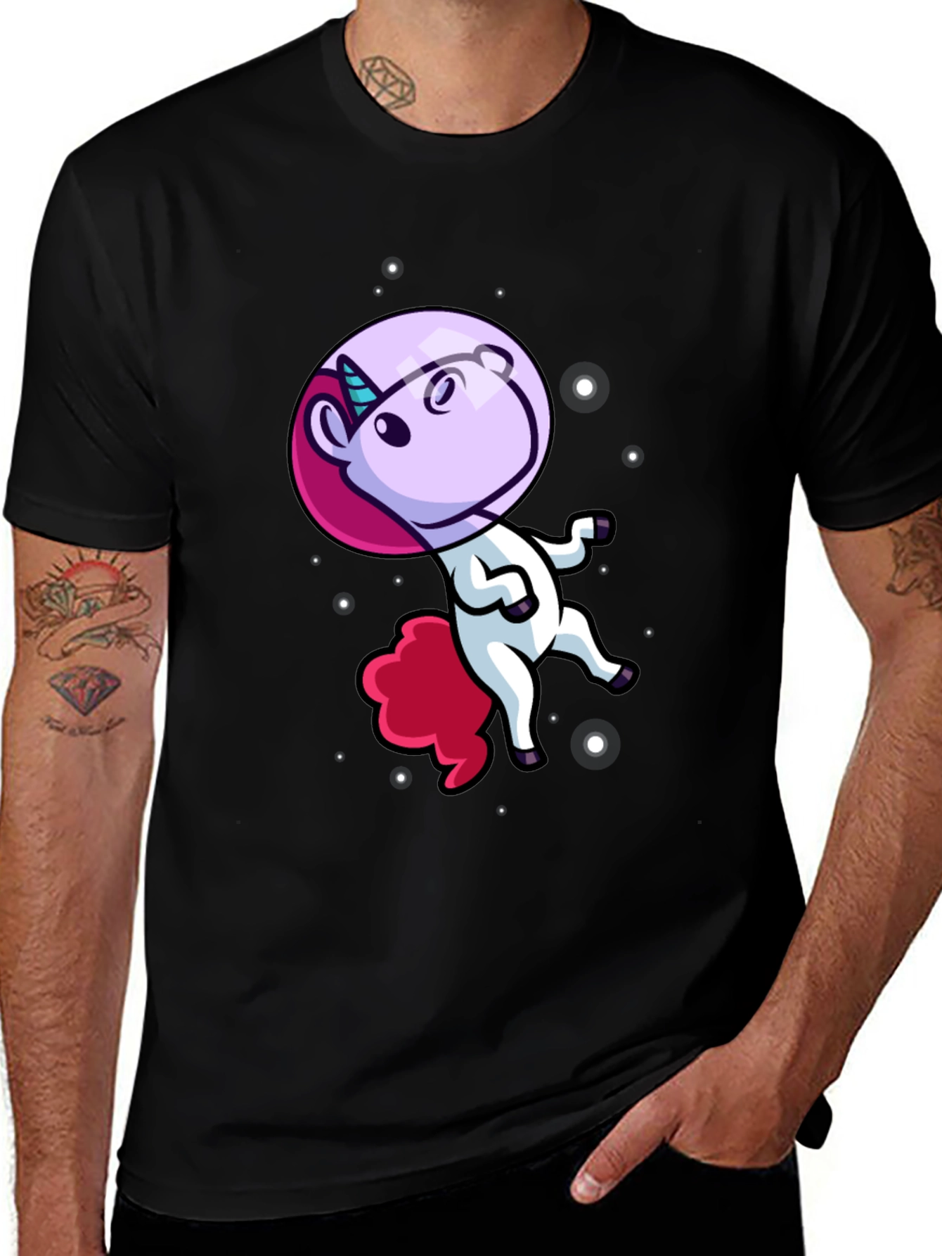 Astronaut Unicorn Black T-Shirt