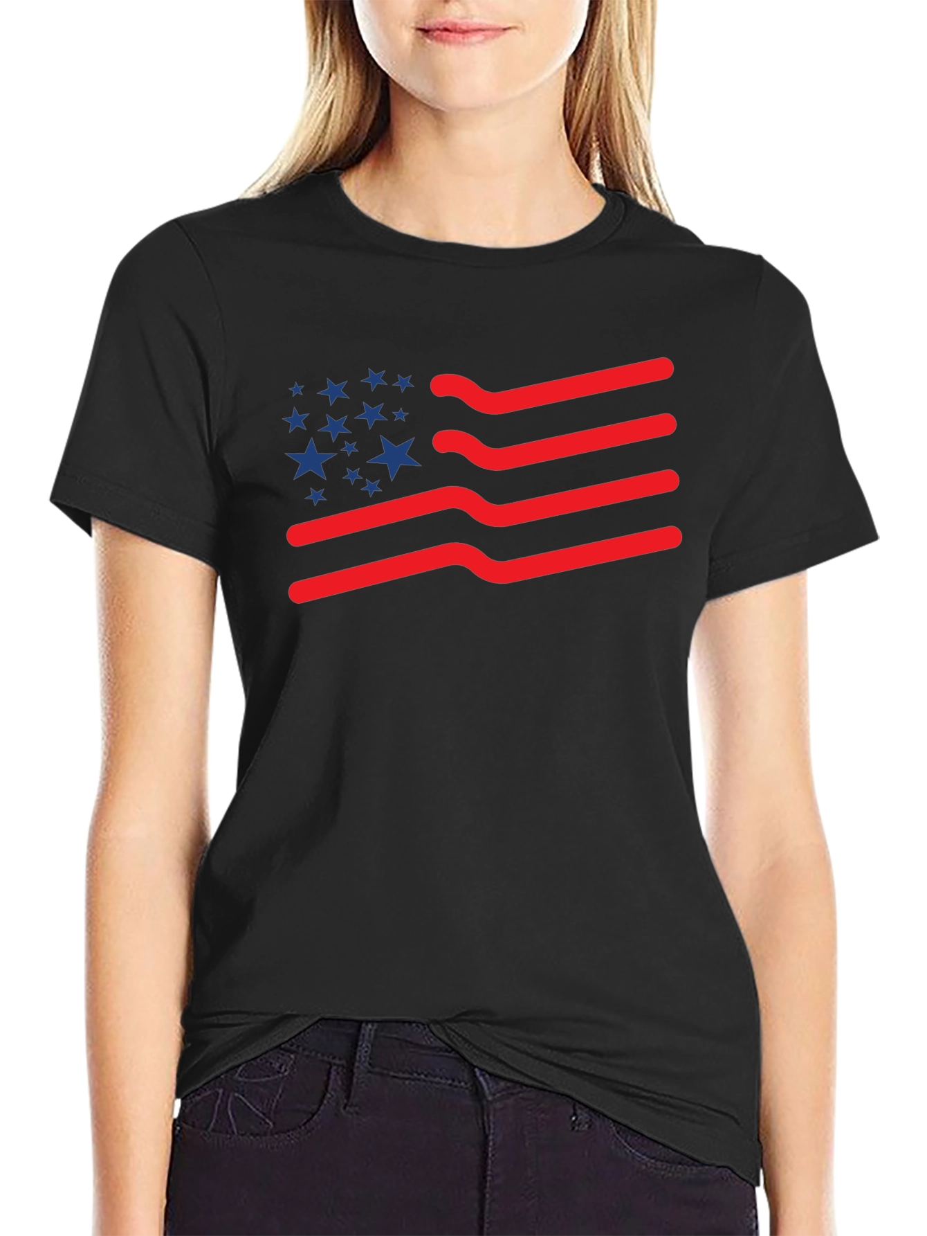 American Flag T-Shirt: Patriotic Wavy Stripes and Stars Tee